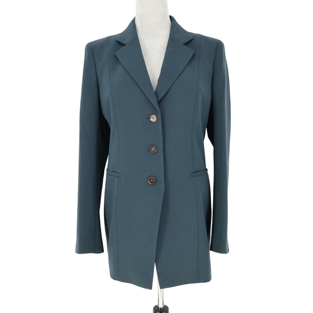 Lafayette 148 Jacket Womens 8 Blue Gray Lined Long Blazer Luxury Office Career